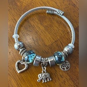 European Wrap Silver-Tone Bead Charm Bracelet